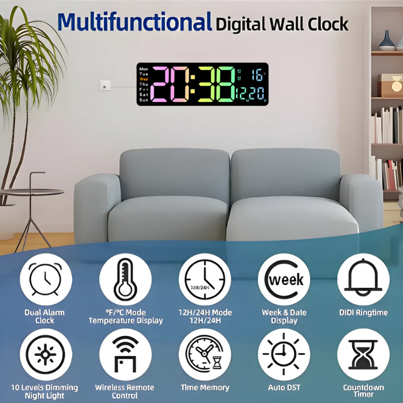 Globetrek° DigitalClock: Large LED Screen Display Digital Clock