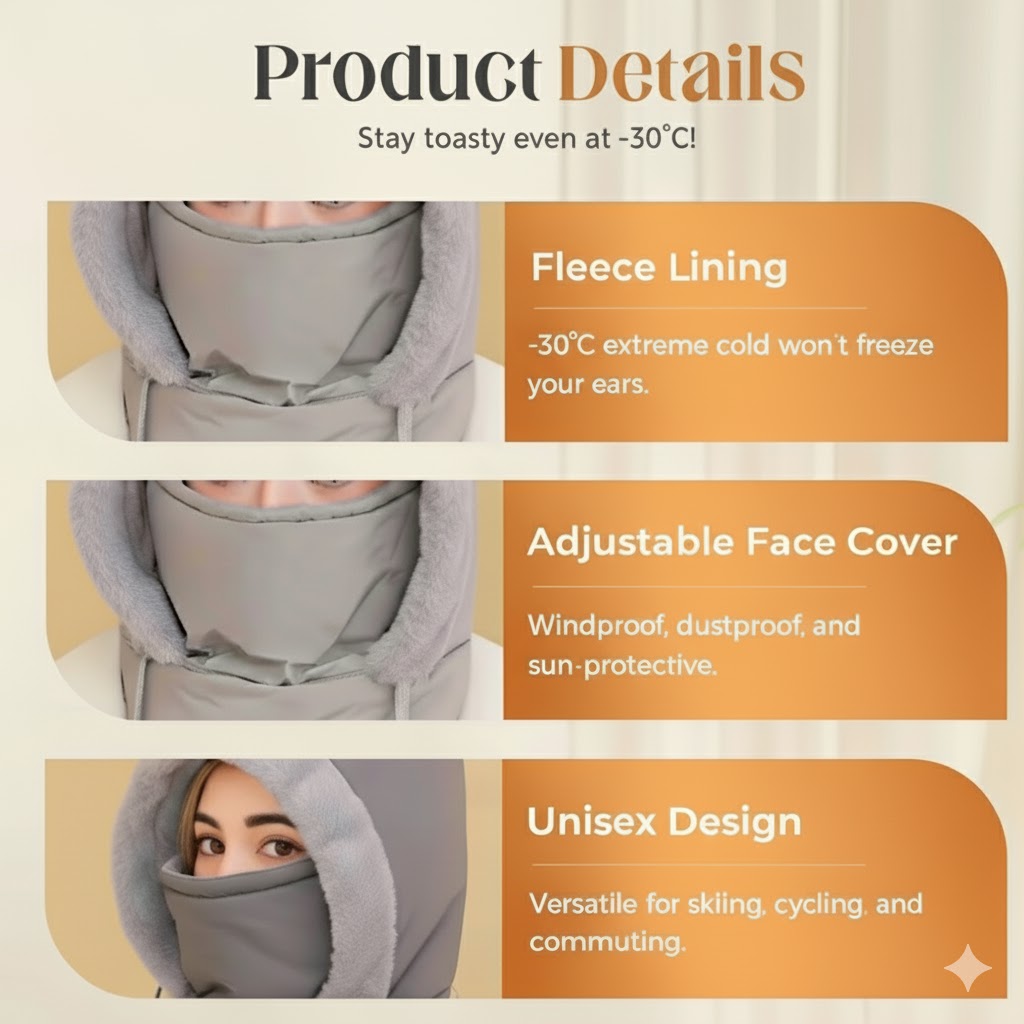 Icone™ WinterCover 1+1 FREE: Adjustable Warm Windproof Winter Face Cover Hat