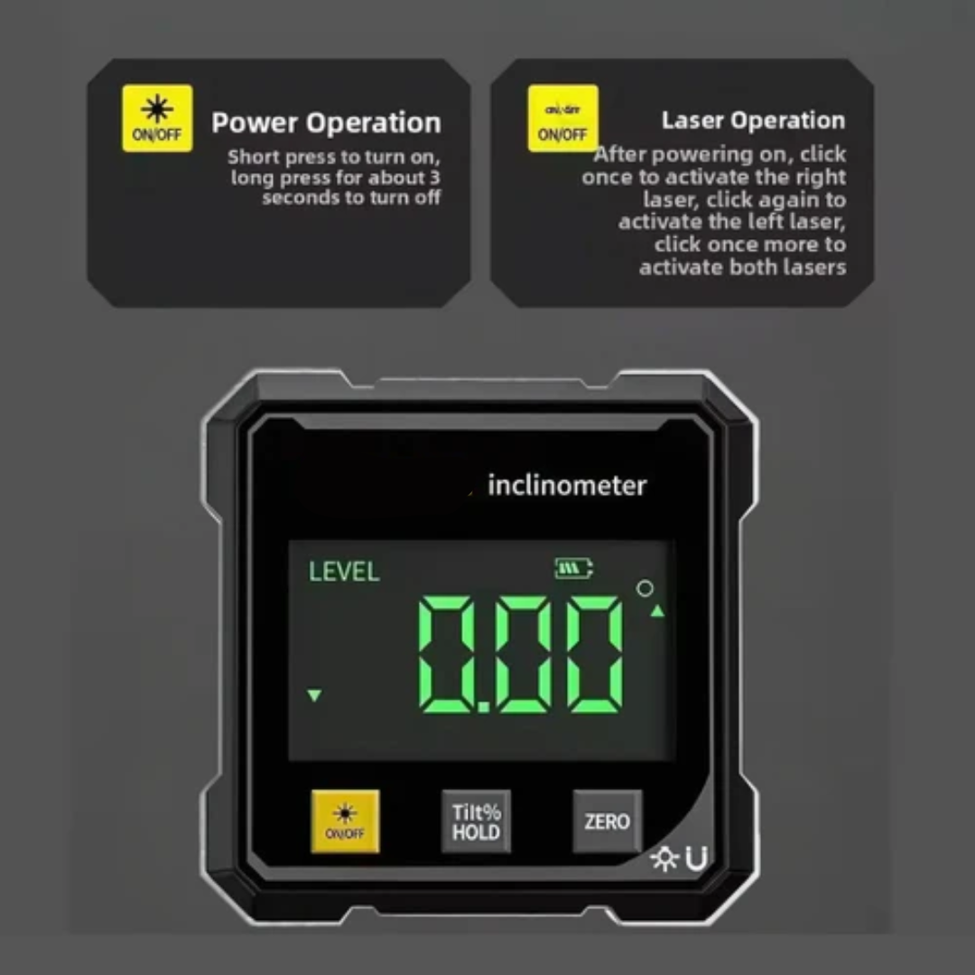 Globetrek° DigitalInclinometer: Digital Magnetic Sides Laser Inclinometer