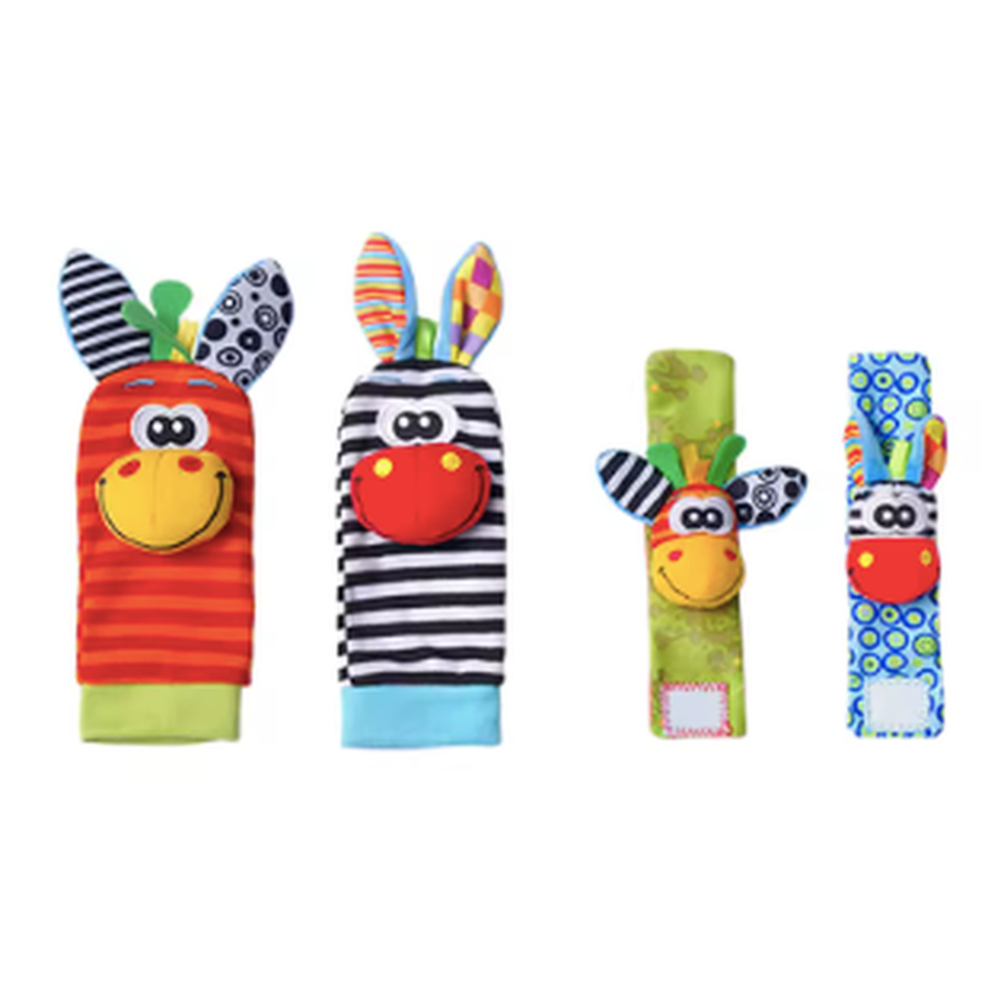 Kletshuts™ RattleToy 1+1 FREE: Soft Animal Baby Wrist And Foot Socks Rattle Toy Set