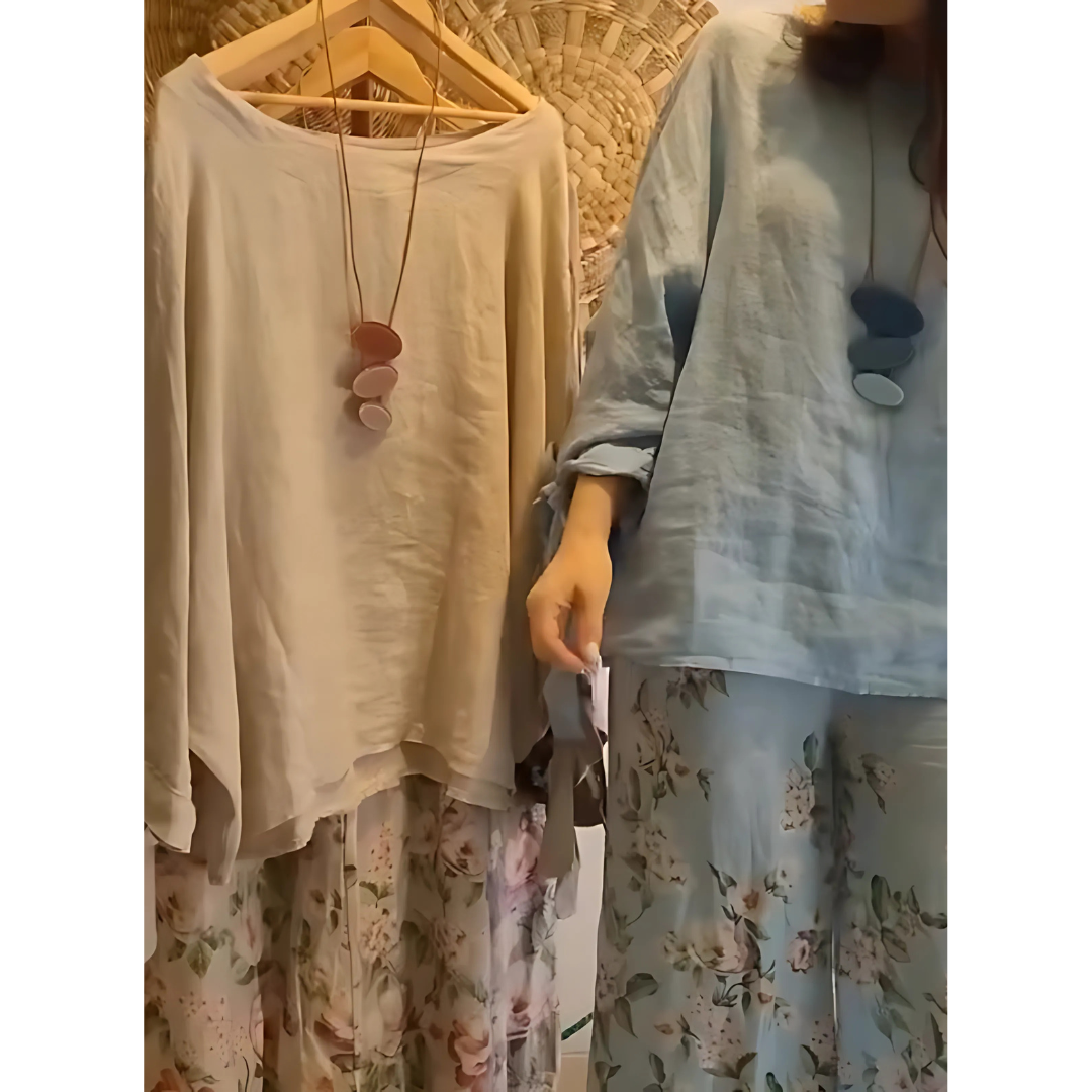 Icone™ LooseSet - Loose Longsleeved Blouse And Floral Pants Set For Women