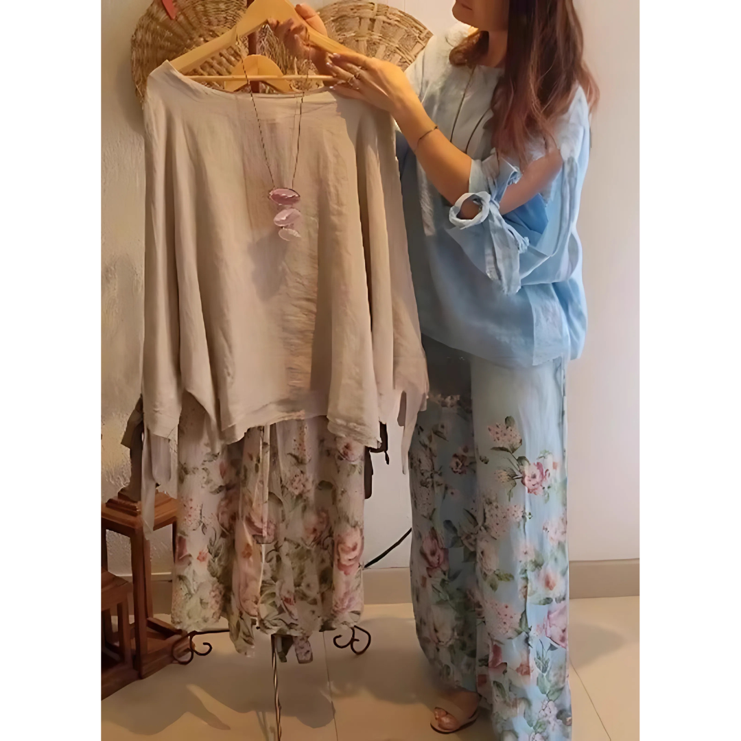 Icone™ LooseSet - Loose Longsleeved Blouse And Floral Pants Set For Women