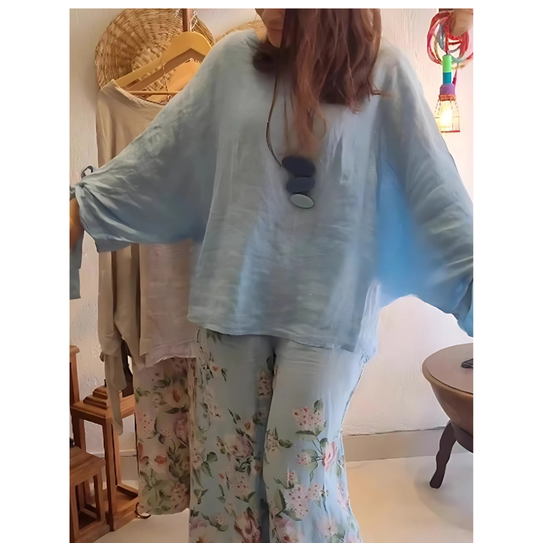 Icone™ LooseSet - Loose Longsleeved Blouse And Floral Pants Set For Women