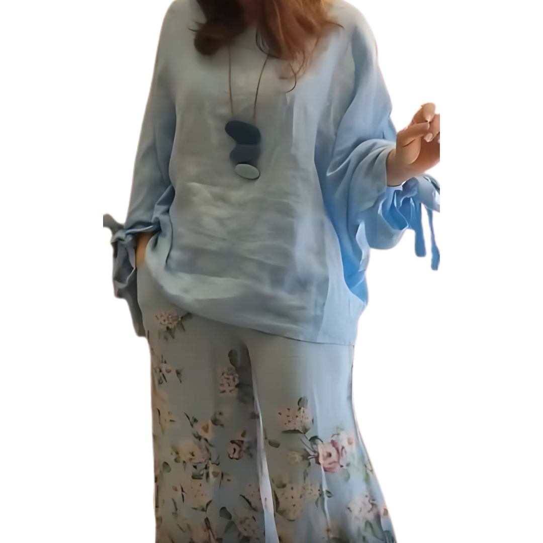 Icone™ LooseSet - Loose Longsleeved Blouse And Floral Pants Set For Women