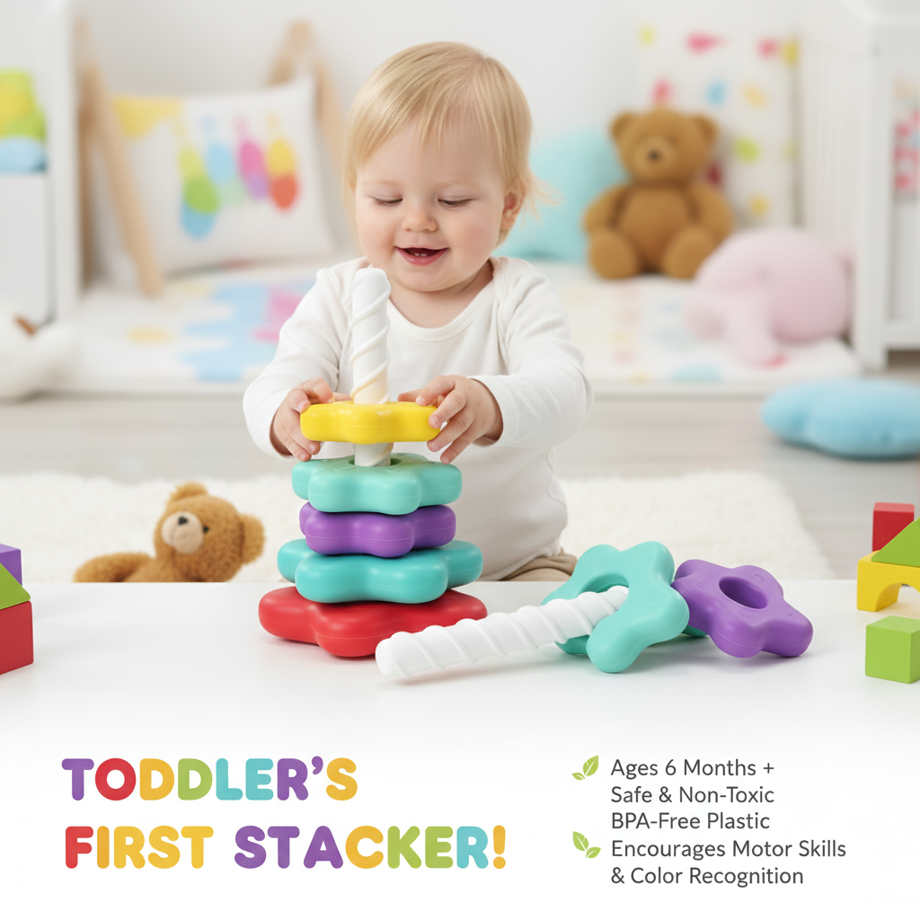 Kletshuts™ StackingToy: Rainbow Tower Wheel Stacking Toy Sensory Learning