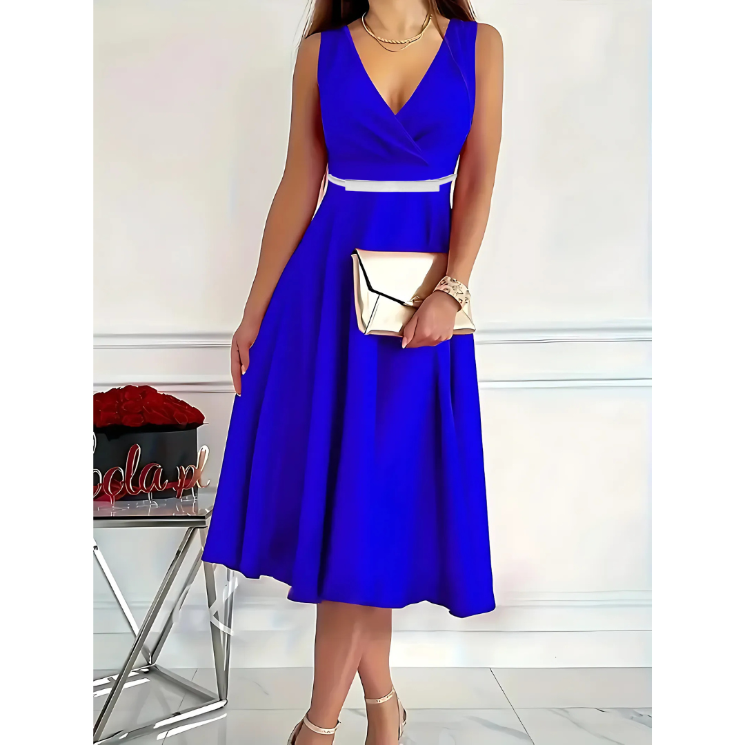 Icone™ ElegantDress: V-Neck Women's Elegant Dress With Belt