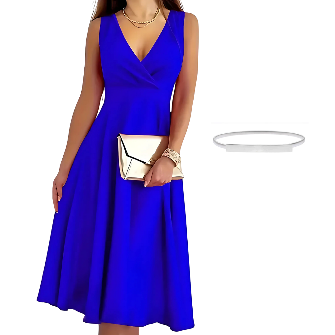 Icone™ ElegantDress: V-Neck Women's Elegant Dress With Belt
