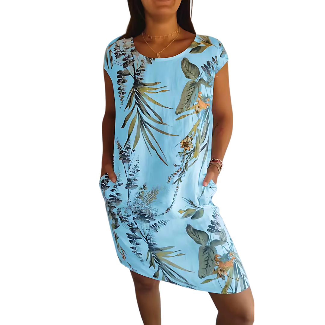 Icone™ CasualDress: Nature Print Round Neck Casual Dress