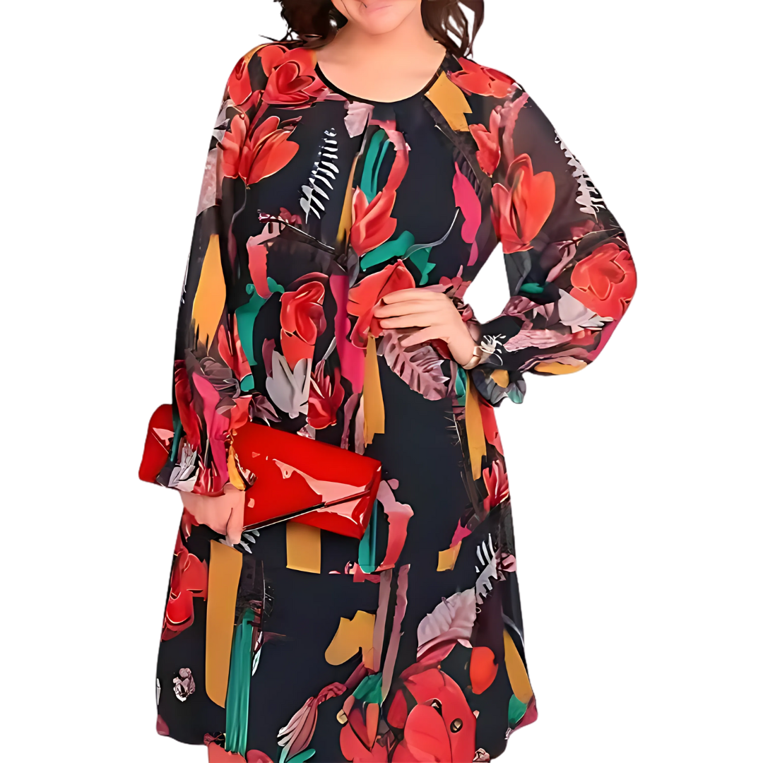 Icone™ FlowerDress: Long Sleeved Loose Fit Floral Printed Dress