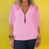 Icone™ LooseBlouse: Comfortable Zip-Up V-Neckline Loose Blouse For Women