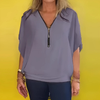 Icone™ LooseBlouse: Comfortable Zip-Up V-Neckline Loose Blouse For Women
