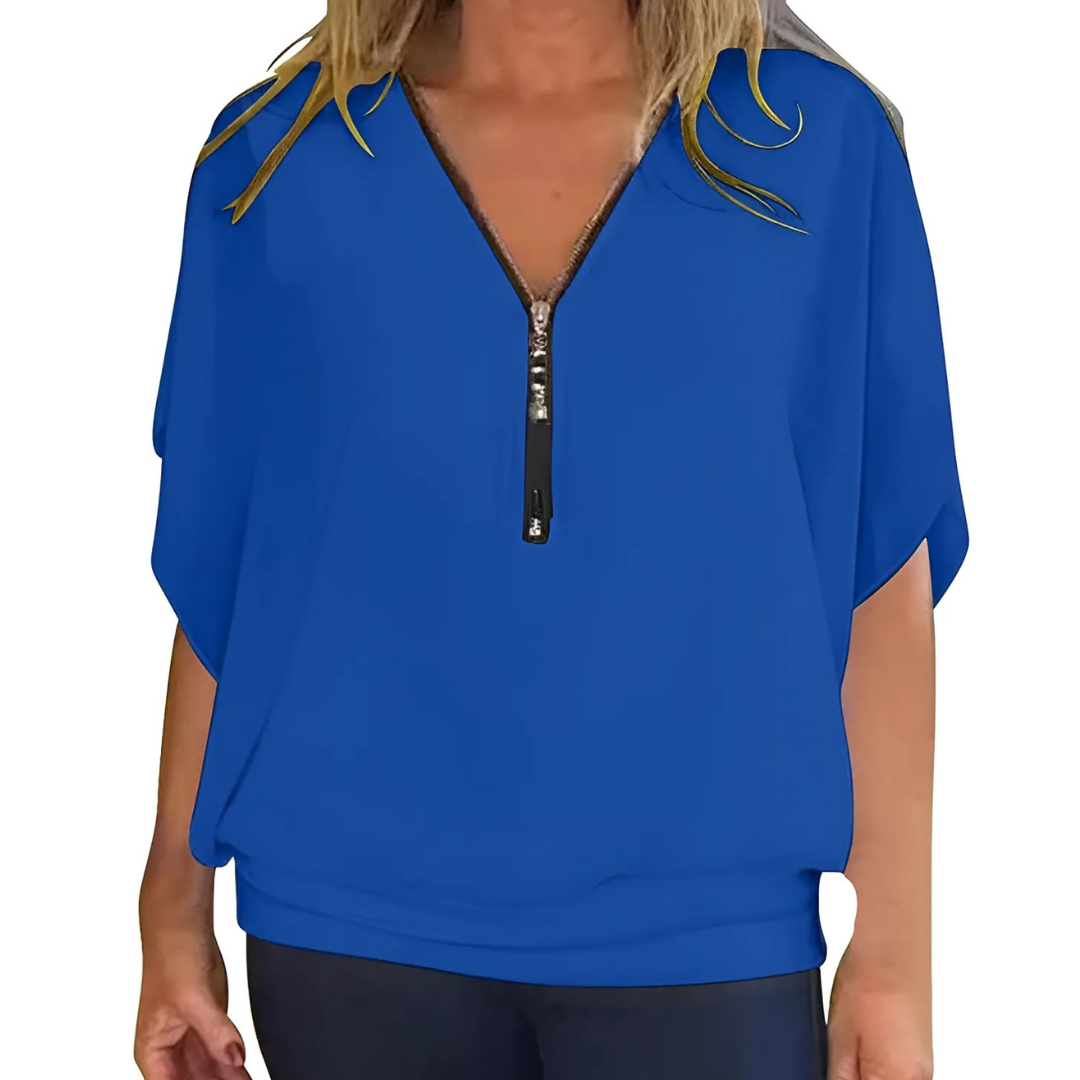 Icone™ LooseBlouse: Comfortable Zip-Up V-Neckline Loose Blouse For Women
