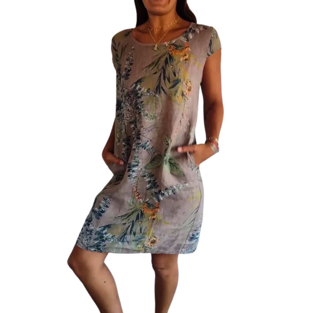 Icone™ CasualDress: Nature Print Round Neck Casual Dress
