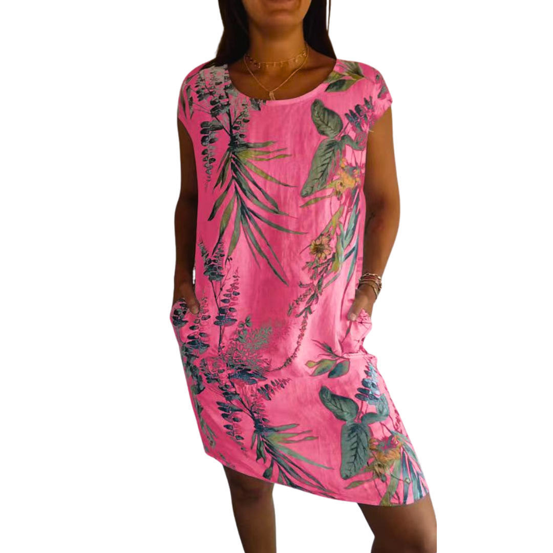 Icone™ CasualDress: Nature Print Round Neck Casual Dress