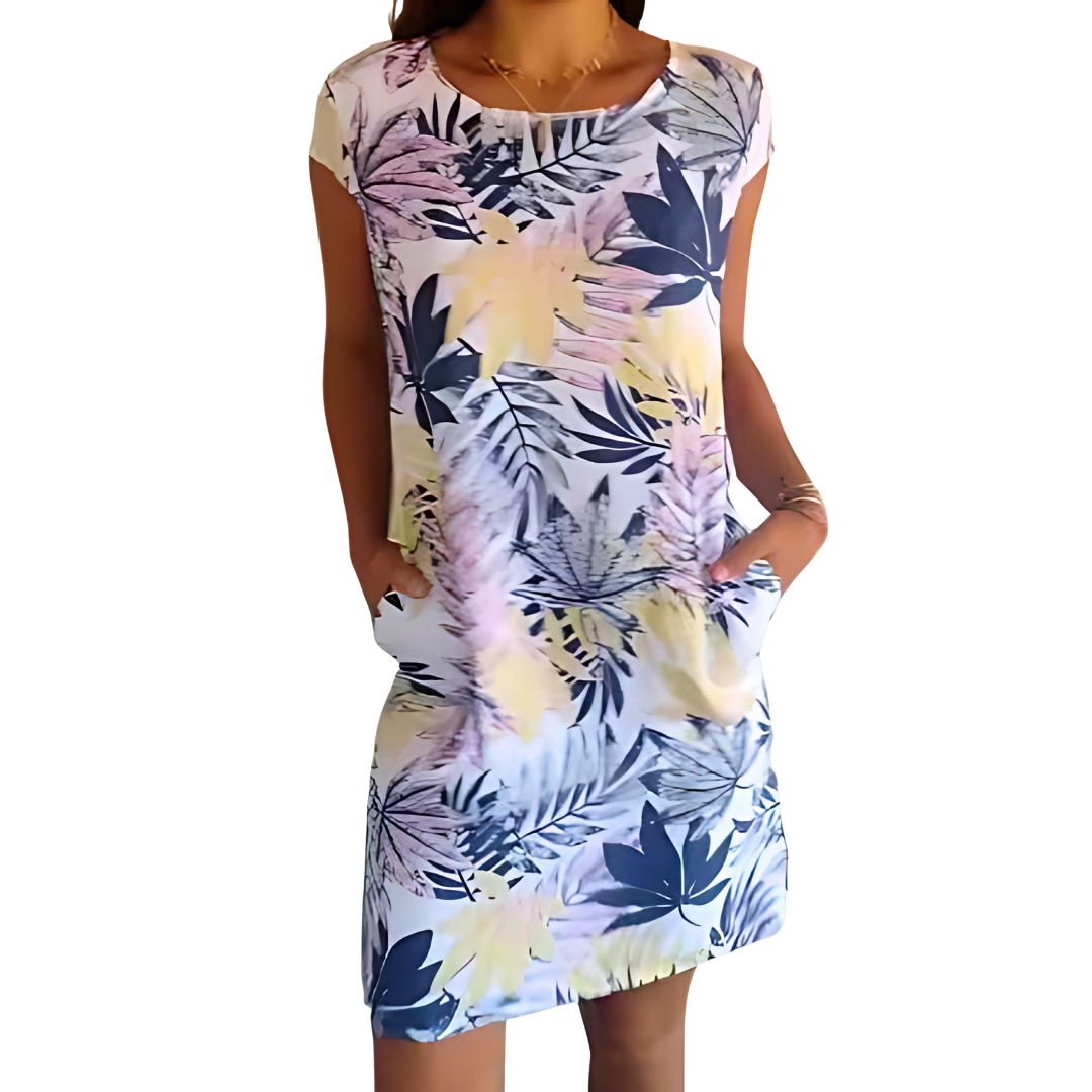 Icone™ CasualDress: Nature Print Round Neck Casual Dress
