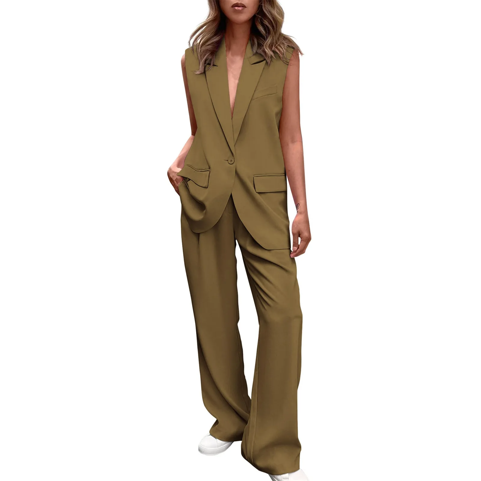Icone™ BlazerSet: Women's Chic Sleeveless Blazer And Pants Set