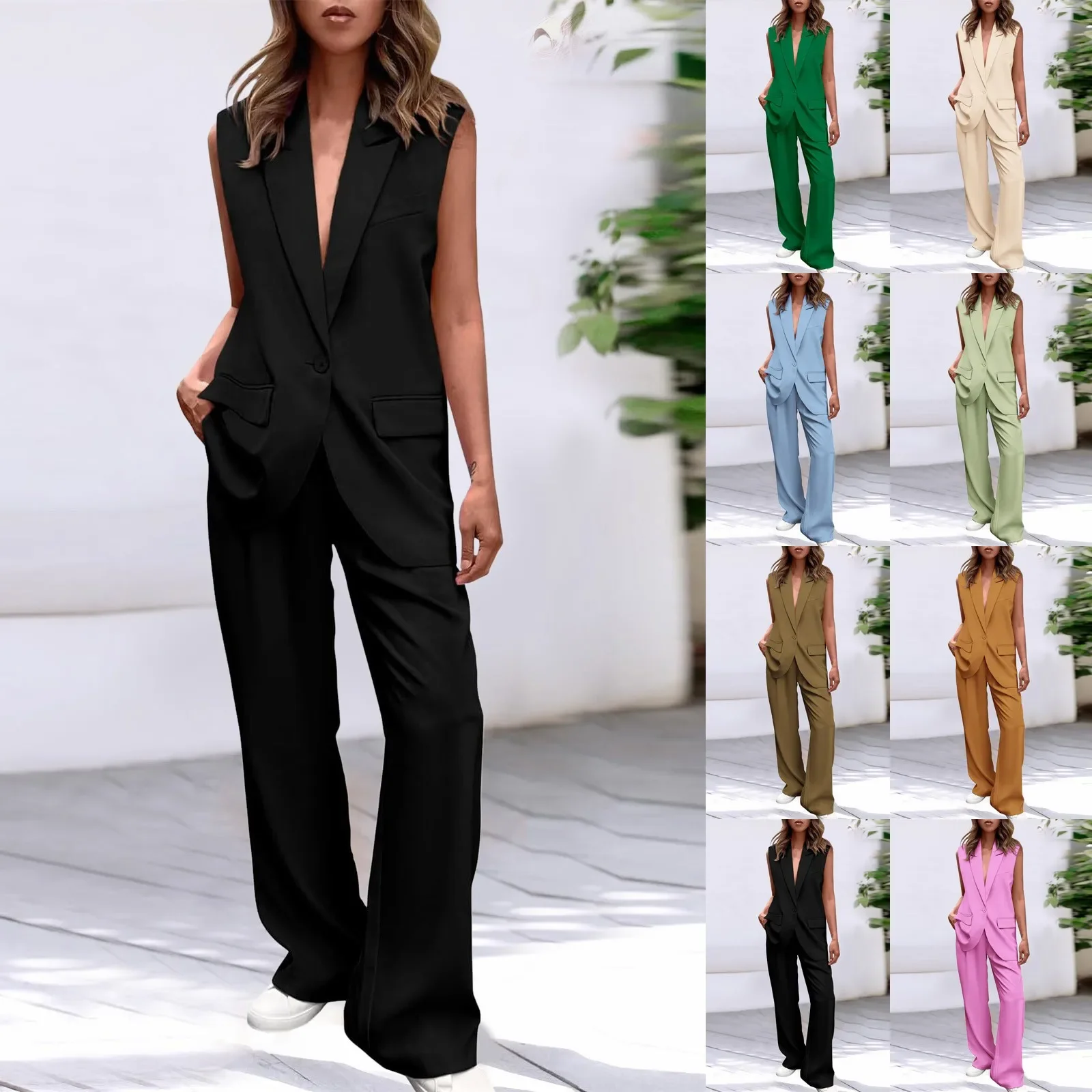 Icone™ BlazerSet: Women's Chic Sleeveless Blazer And Pants Set