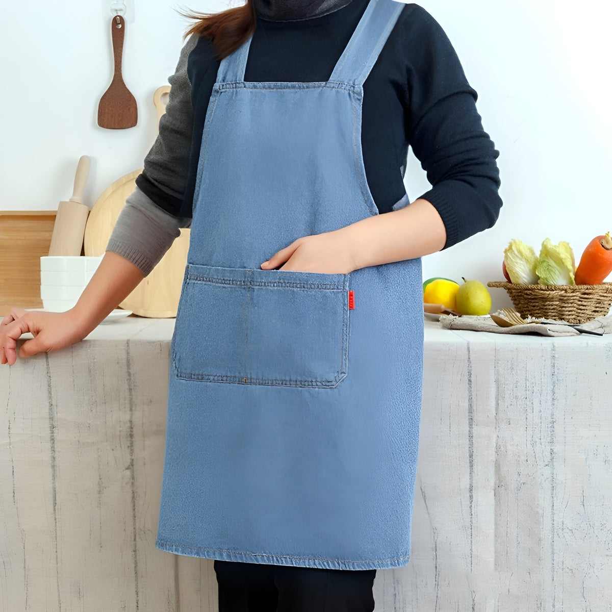 Dynamic Apron Icone™ DenimApron: Stylish Comfortable Cross-Back Denim Apron – Emiblue ...
