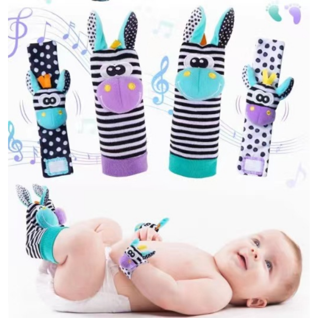 Kletshuts™ RattleToy 1+1 FREE: Soft Animal Baby Wrist And Foot Socks Rattle Toy Set