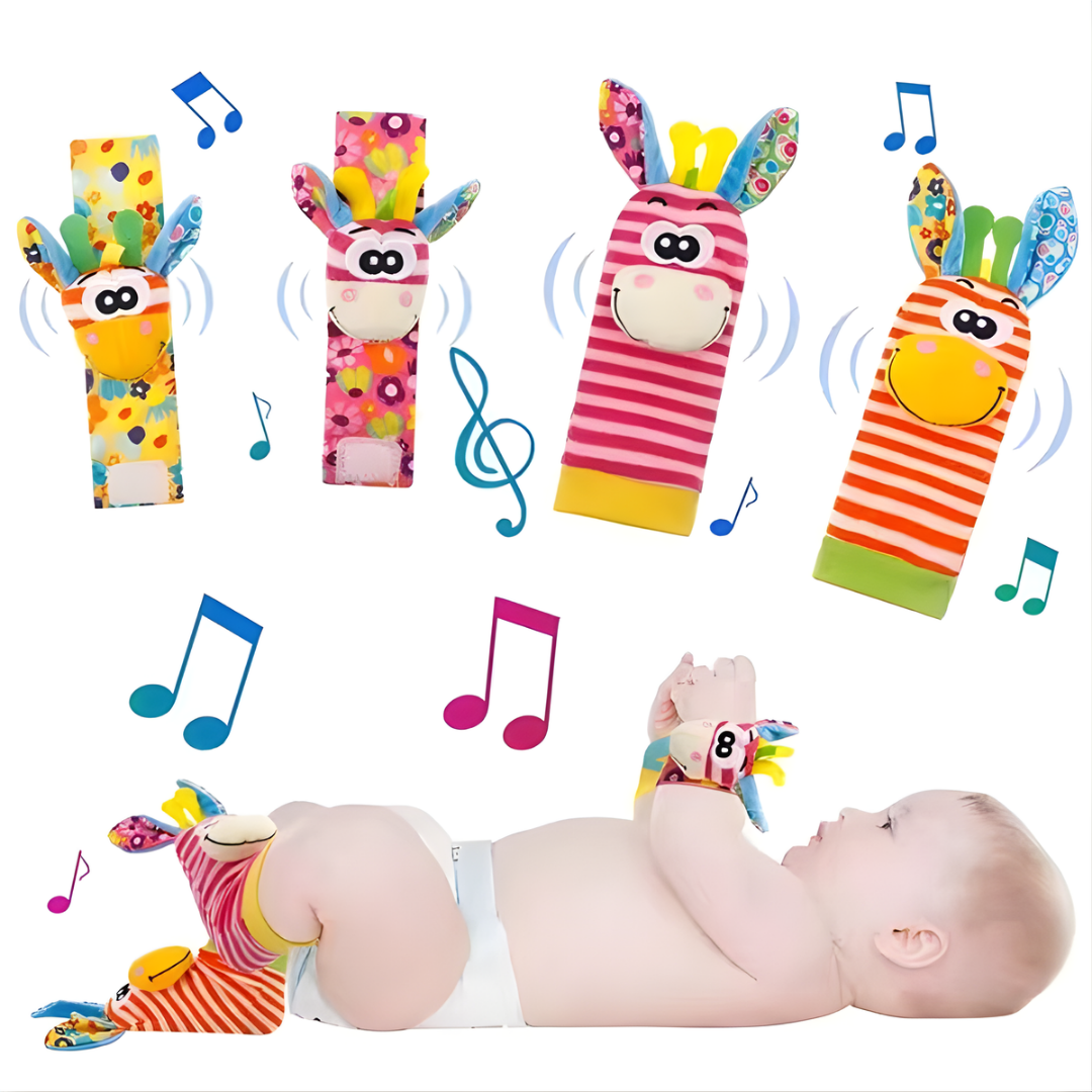 Kletshuts™ RattleToy 1+1 FREE: Soft Animal Baby Wrist And Foot Socks Rattle Toy Set