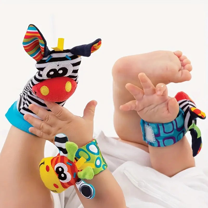 Kletshuts™ RattleToy 1+1 FREE: Soft Animal Baby Wrist And Foot Socks Rattle Toy Set