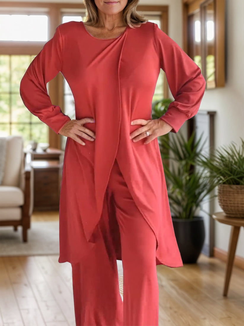 Icone™ ClassicSet: Classic Long Sleeve With Chic Front Slit Top And Pants Set