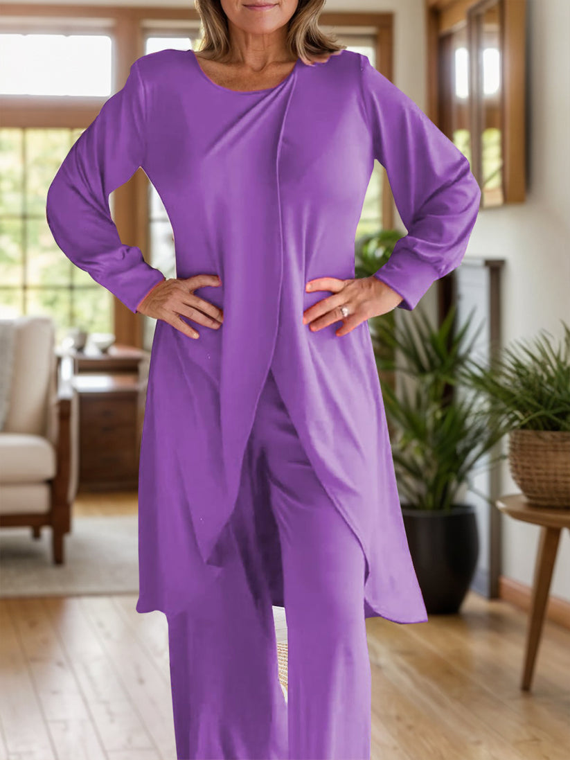 Icone™ ClassicSet: Classic Long Sleeve With Chic Front Slit Top And Pants Set