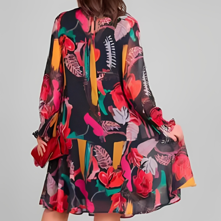 Icone™ FlowerDress: Long Sleeved Loose Fit Floral Printed Dress