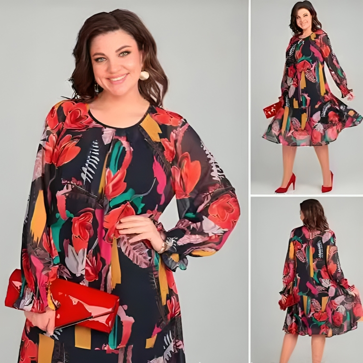 Icone™ FlowerDress: Long Sleeved Loose Fit Floral Printed Dress