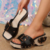 Happy™ ThickWedge: Stylish Square Toe Thick Wedge Sandals