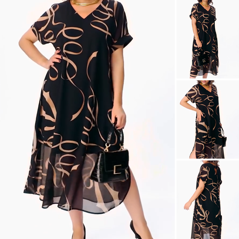 Icone™ FlowyDress: Double Layered V-Neck Flowy Maxi Dress