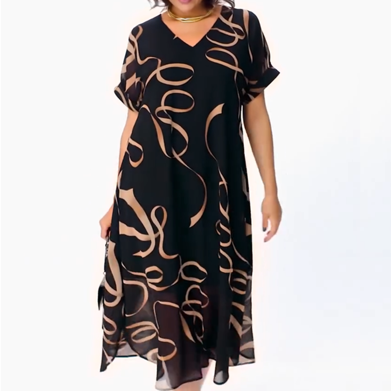 Icone™ FlowyDress: Double Layered V-Neck Flowy Maxi Dress